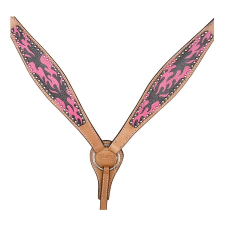 HILASON Western Horse Leather Breast Collar Tack Set Pink Flame
