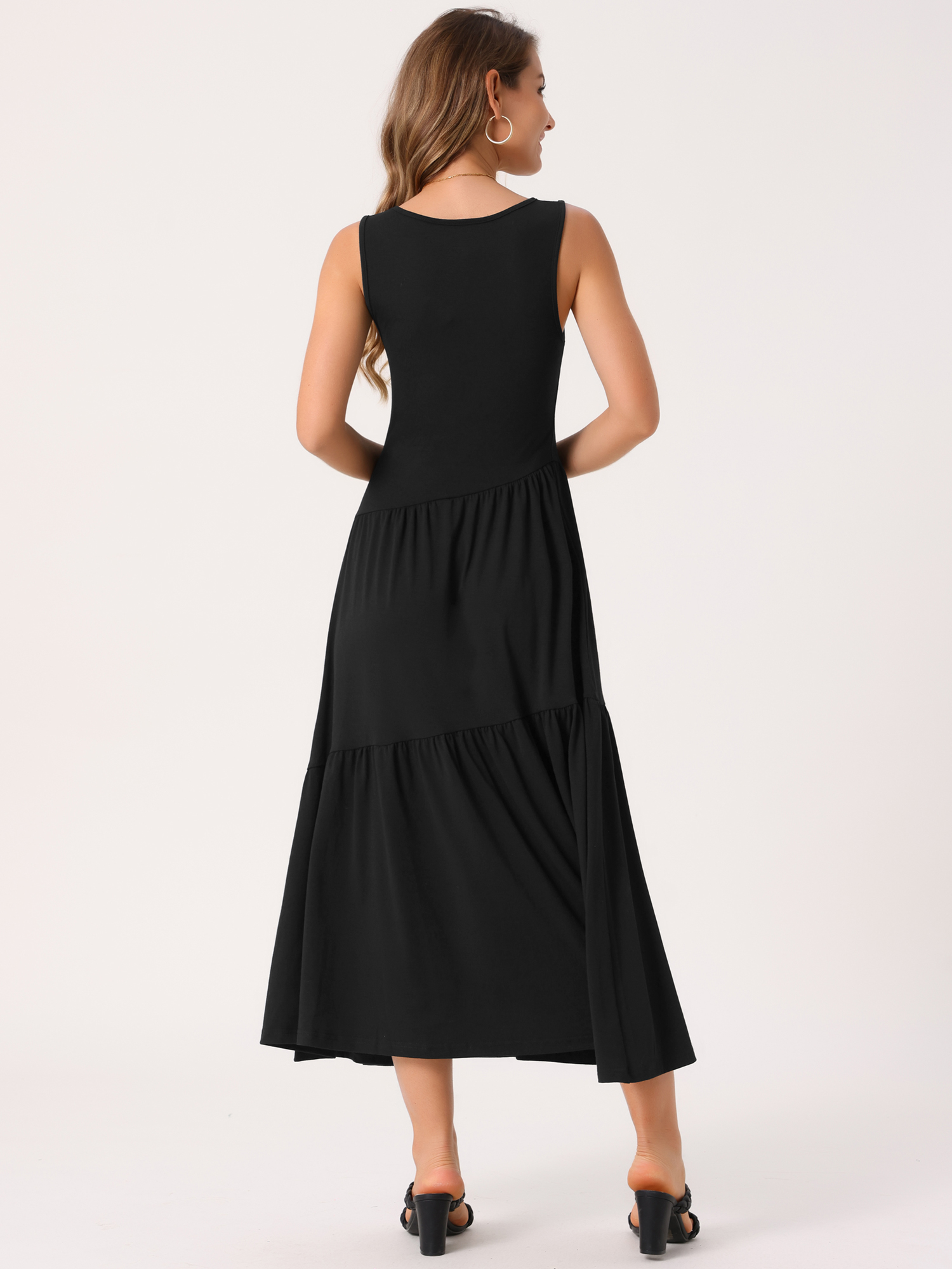 DARING DIVA Summer Casual Sleeveless Crewneck Maxi Dress L Black
