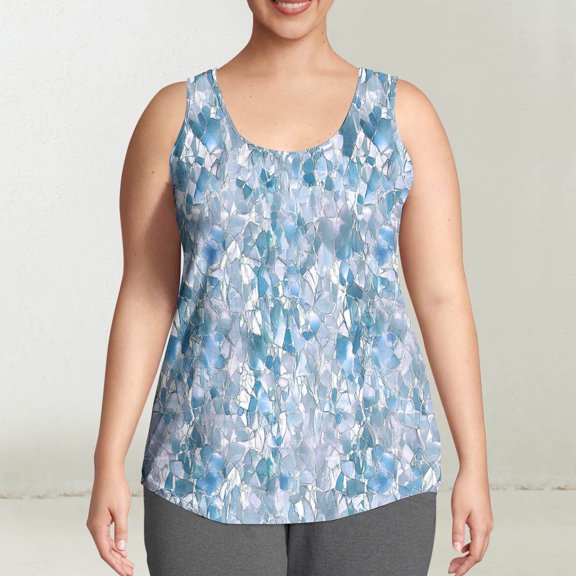 Juslio Tank Tops for Women Plus Size Casual Crew Neck Tank Tops, Breathable Summer Print Tank Top