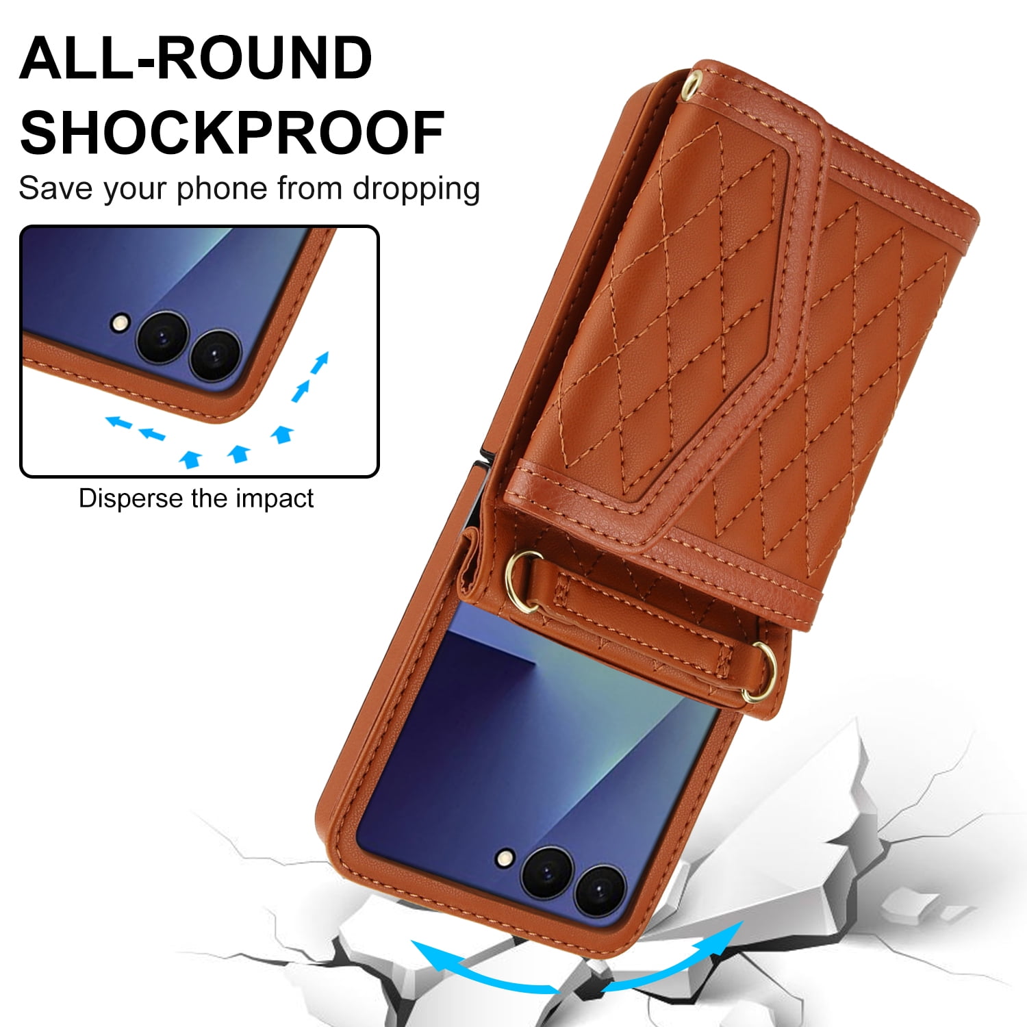 for Samsung Galaxy Z Flip 7 Elegant Case Wallet for Women, 4 Card Holder & Shoulder Strap & Wristlet Flip PU Leather Phone Case with RFID Blocking for Samsung Galaxy Z Flip 7, Brown