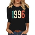 thumbnail image 2 of HOMBOM Womens Tops T-Shirts Summer Retro 1996 Print 3/4 Sleeve Black Casual Graphic Tees for Ladies Graphic, 2 of 4
