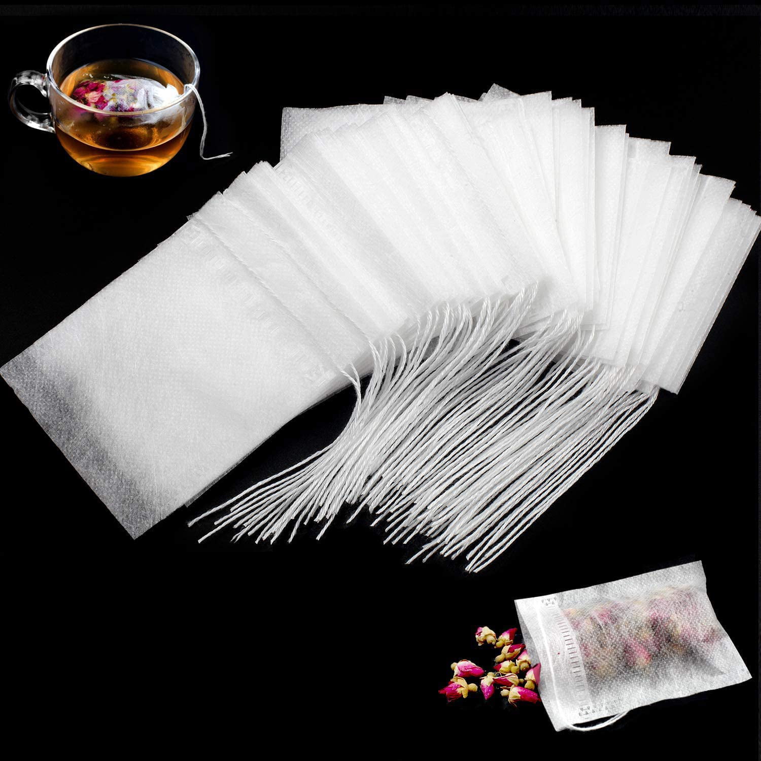100Pcs Tea Filter Bags Disposable Drawstring Safe Strong Penetration Teabags B5 