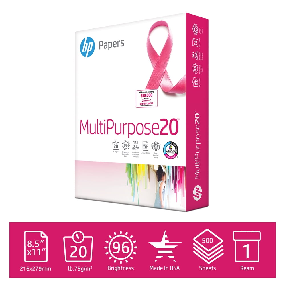 HP Printer Paper, Multipurpose20, 8.5 x 11 Paper, 20lb, 96 Bright 1