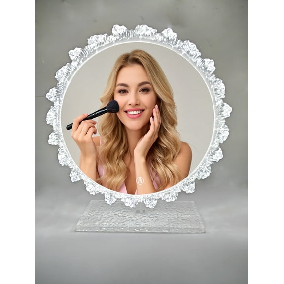 Decorative Vanity Mirror with LED Lights 3 Color Dimmable Crystal Hollywood Make Up Mirror 360° Tilt for Skincare Elegant Luxury Gift