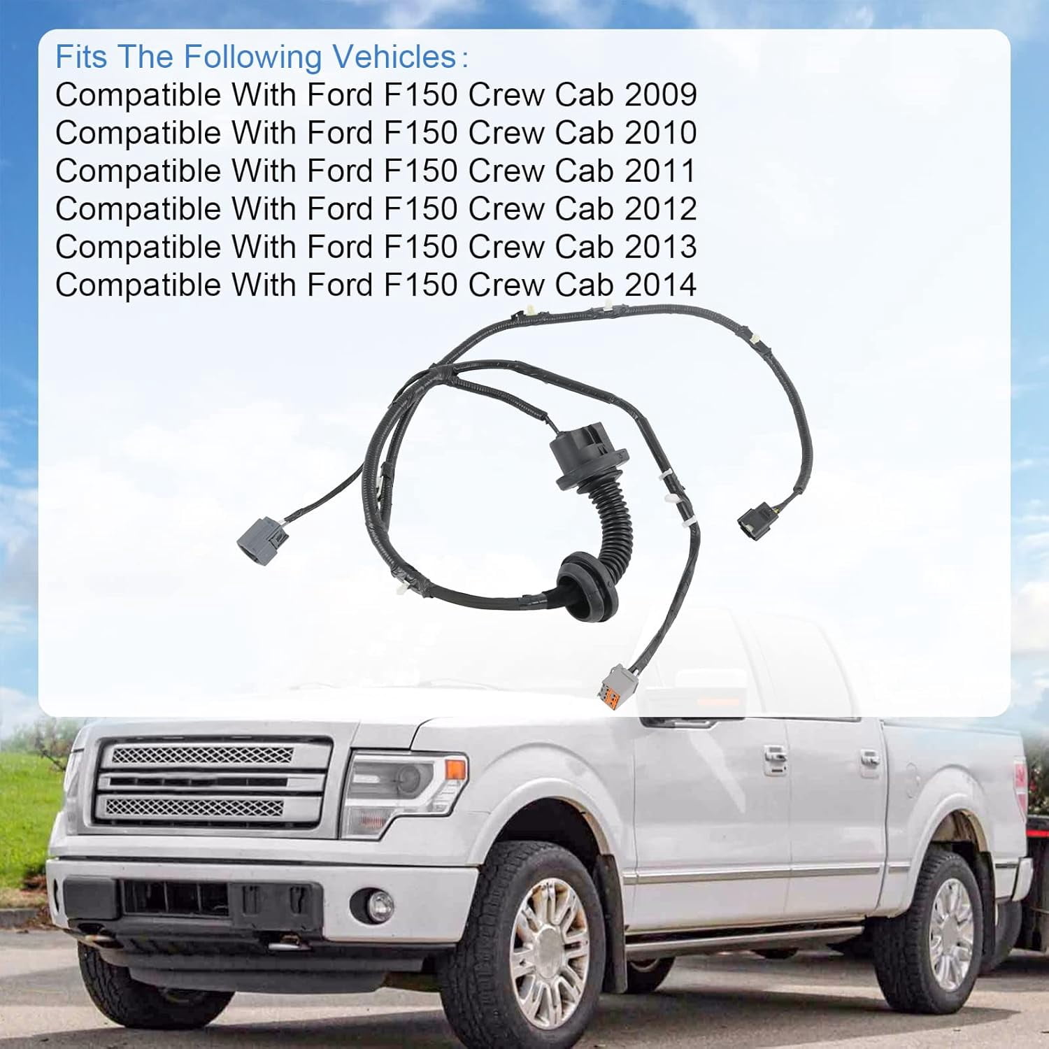 Driver Side LH Rear Door Jumper Harness Compatible with 2009-2014 Ford F150 Crew Cab Replaces# 9L3Z-14631-CAA Rear Left Door Jumper Wire Assembly