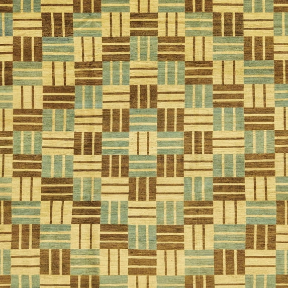 Ahgly Company Machine Washable Indoor Square Abstract Gen Brown Yellow Area Rugs, 6' Square
