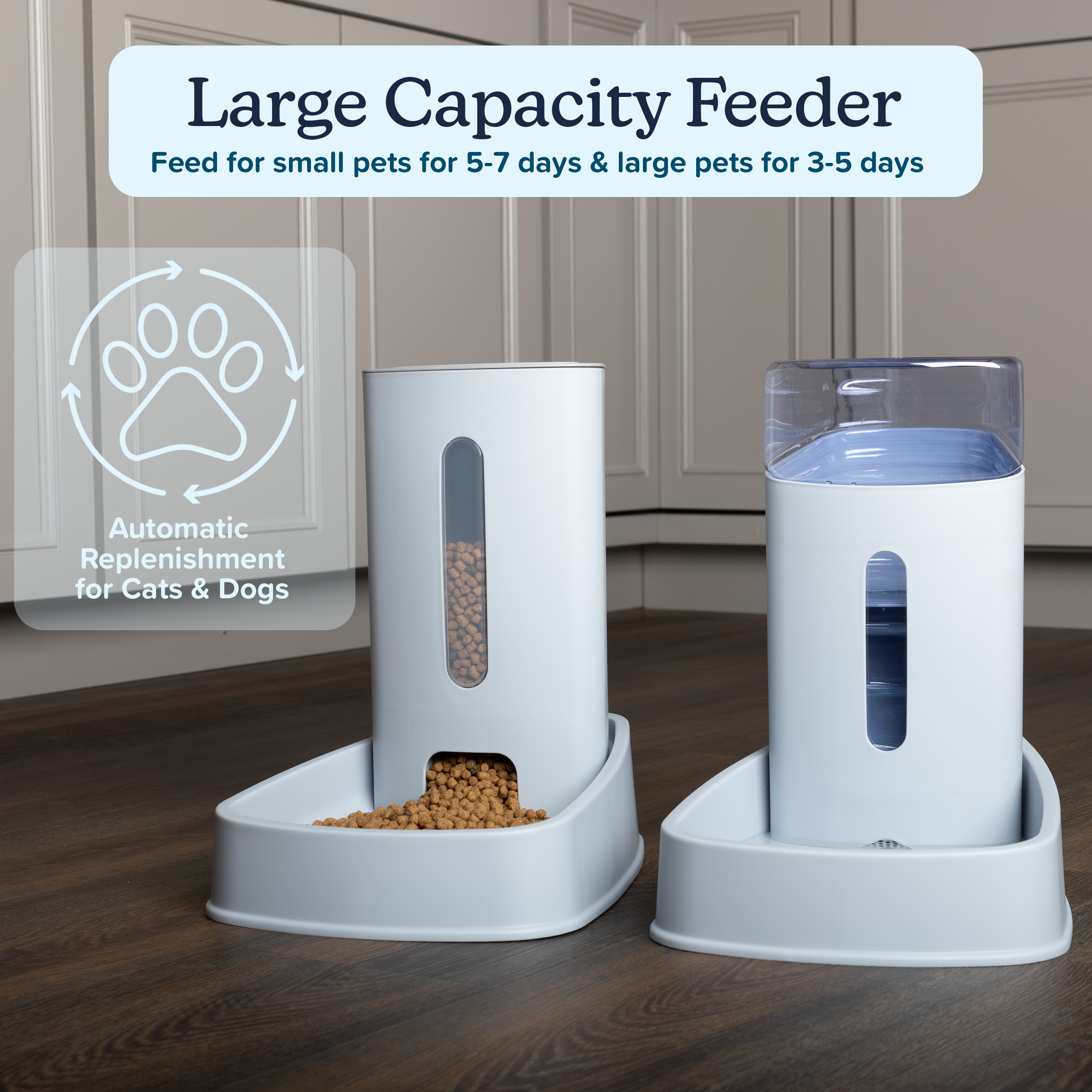 PETMAKER 2-Pack 3.8L/1G Automatic Pet Feeder and Water Dispenser (Gray)