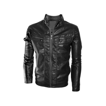 Shearling Leather Coat - Alta Men's Motorcycle Faux Leather Jacket Quilted Lining Zip Up Outerwear