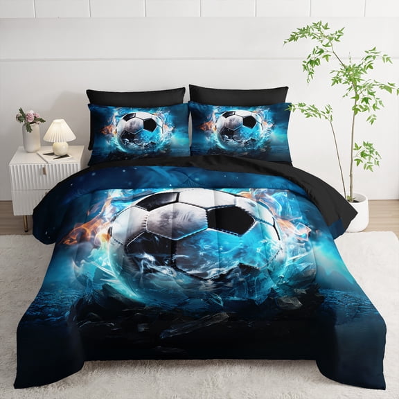 Kids Football Comforter Set,Bed in a Bag Queen Size 7 Pieces,Sports Themed Bedding Set for Boys Teens Room Decor.