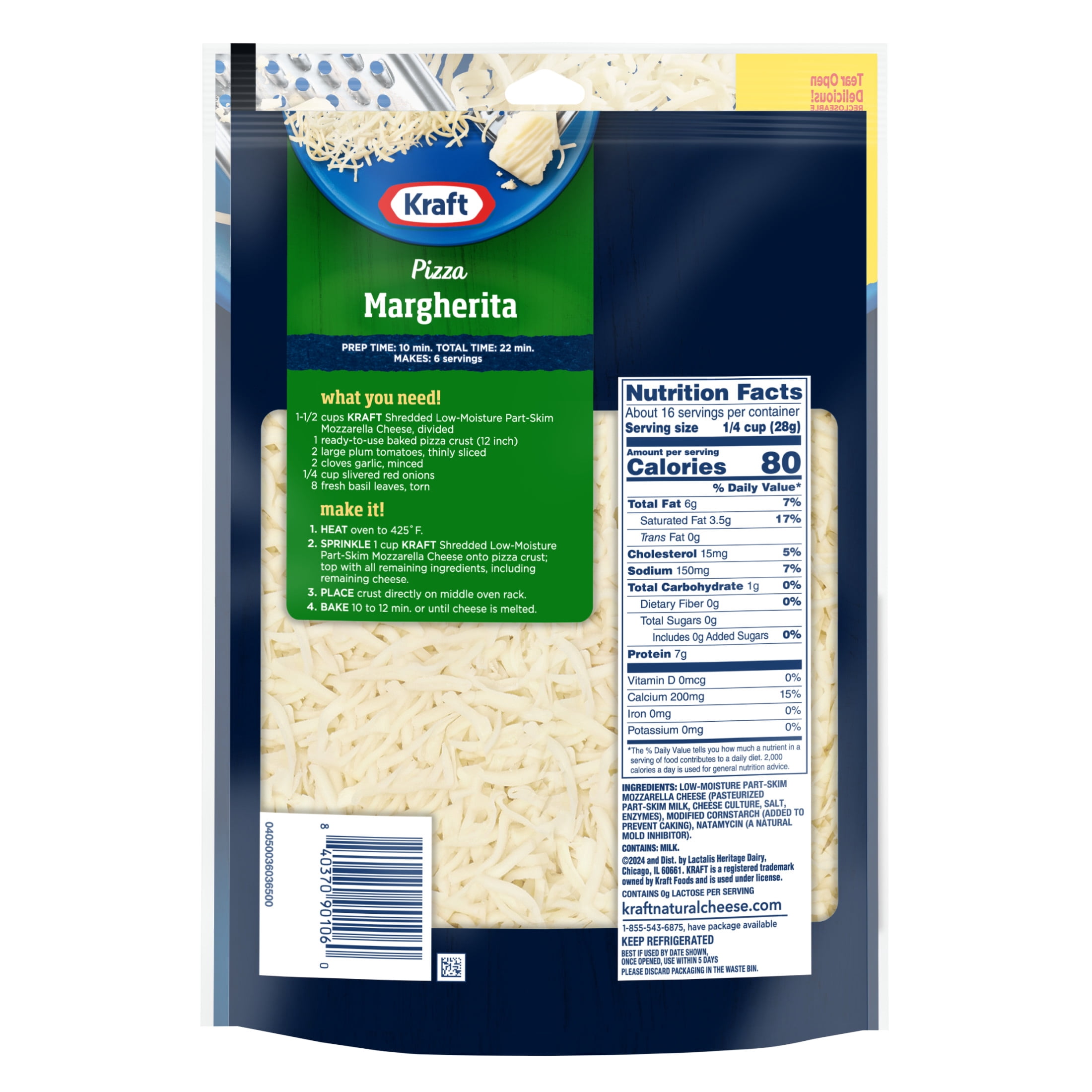 Kraft Natural Mozzarella Shredded Cheese, 16 oz Bag