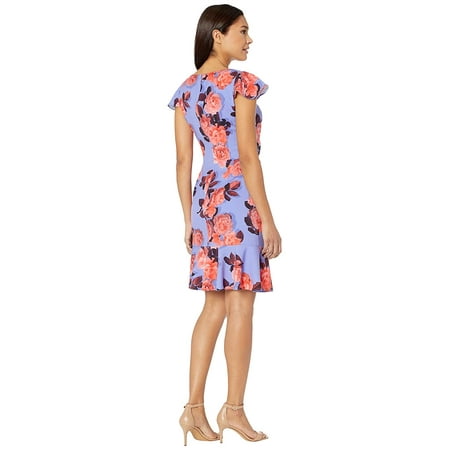 Adrianna Papell Photo Floral Flounce Dress Peri/Coral