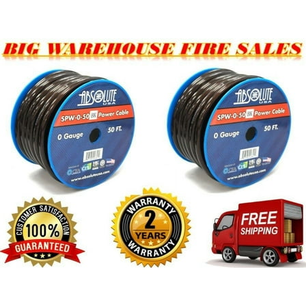 (2) 1/0 Gauge 50 FT PRO Xtreme Twisted Power / Ground Battery Wire Cables Black