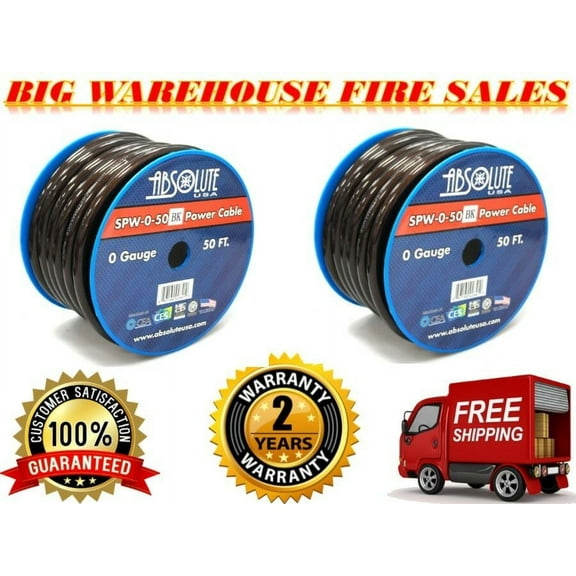 (2) 1/0 Gauge 50 FT PRO Xtreme Twisted Power / Ground Battery Wire Cables Black