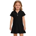 thumbnail image 2 of Girl Sporty Dress Short Sleeve Polo Uniform Dresses Summer Clothes Kids Casual Sundress with Pockets Black 110, 2 of 5
