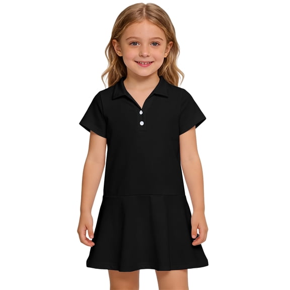 Girls Summer Polo Dresses Collared Button Placket Short Sleeve Short Sleeve School Uniform Casual Golf Dress for Kids