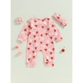 thumbnail image 4 of Infant Baby Girl Spring Fall Clothes Cute Strawberry Print Jumpsuit Set Long Sleeve Zipper Romper + Bow Headband 2Pcs Set, 4 of 8