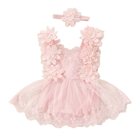 HNMKIU Girls Bodysuits Floral Lace Mesh Romper for Baby Girls with Tutu Design and Headband Accessory – Summer Crawlers Apparel Red,9-12 Months