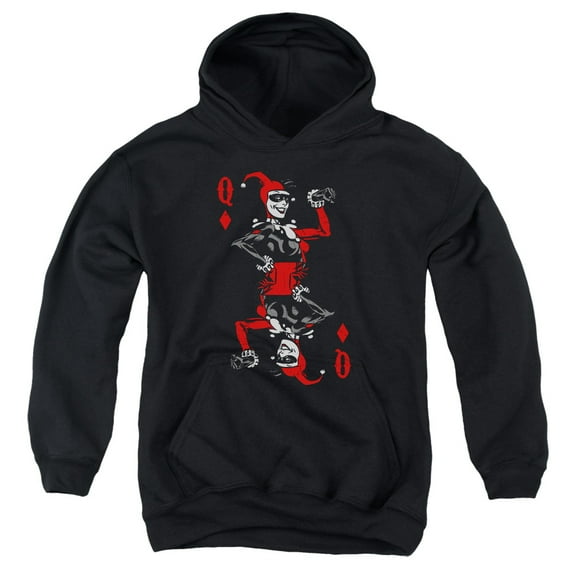 Batman/quinn Of Diamonds-youth Pull-over Hoodie-black-sm