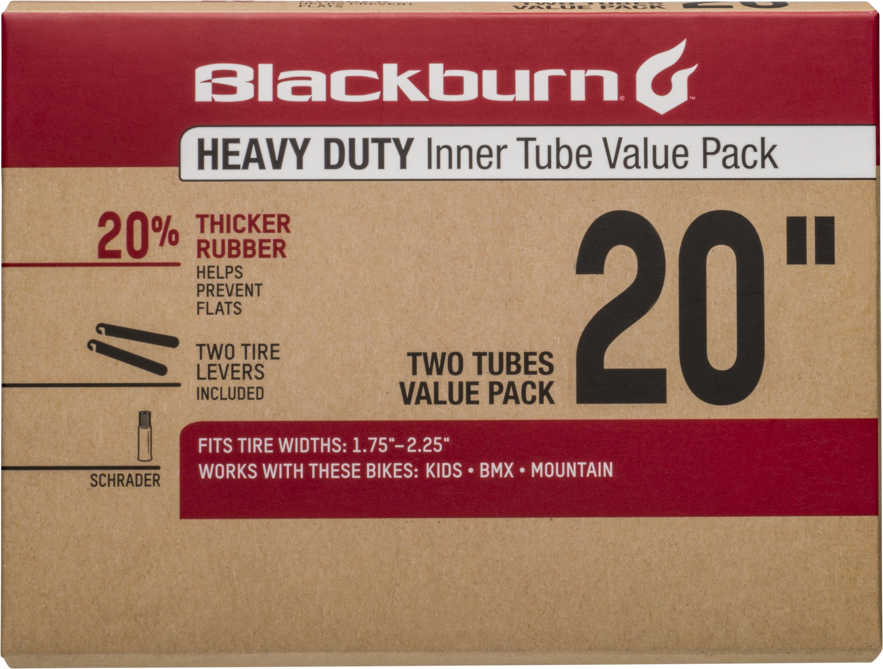 Blackburn Value Pack 20IN X 1.75-2.25 Value Pack Schrader Heavy Duty Bicycle Inner Tube with Tire Levers
