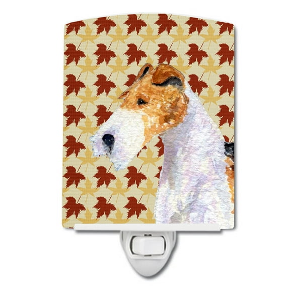 Caroline's Treasures SS4378CNL Fox Terrier Fall Leaves Portrait Ceramic Night Light, 6x4x3", multicolor