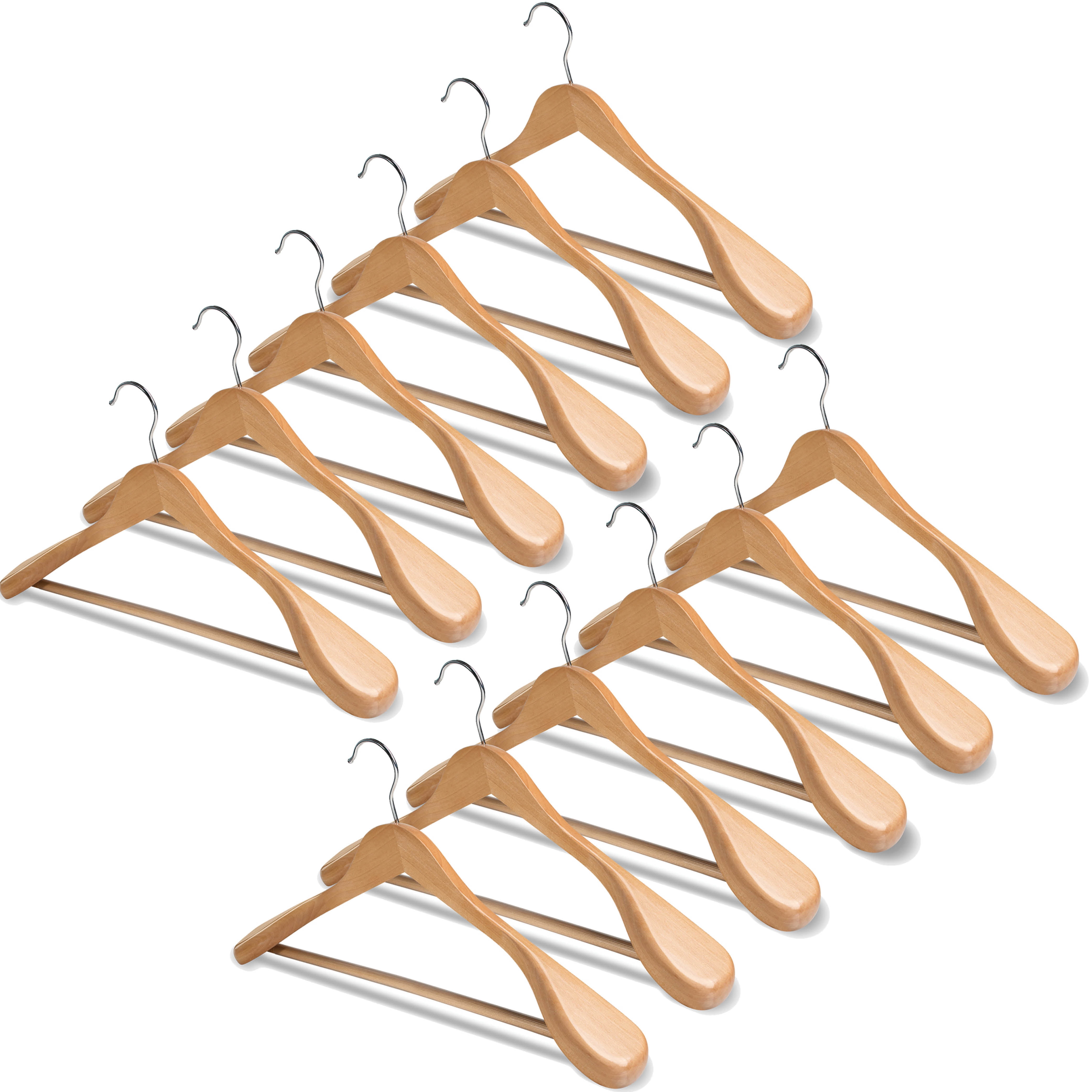 Luxury Wide Shoulder Wooden Hangers 2 Pack, with Locking Bar, Smooth Retro  Finish Wood Suit Hanger Coat Hanger for Closet, Holds Up to 20lbs, 360°