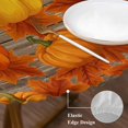 thumbnail image 3 of Orange Fall Round Tablecloth, Fitted Table Cover with Elastic for 45"-54" Round Tables, Pumpkins Thanksgiving Maple Leaf Table Cloth Outdoor Indoor Dinning Party Waterproof Tablecloths, 3 of 7
