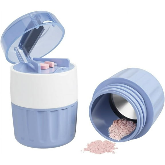 Ezy Dose Pill Crusher and Cutter 3-in-1, Crushes Cuts, and Stores Pills, Vitamins, Tablets, Stainless-Steel Blade, Portable and Travel-Friendly, Blue