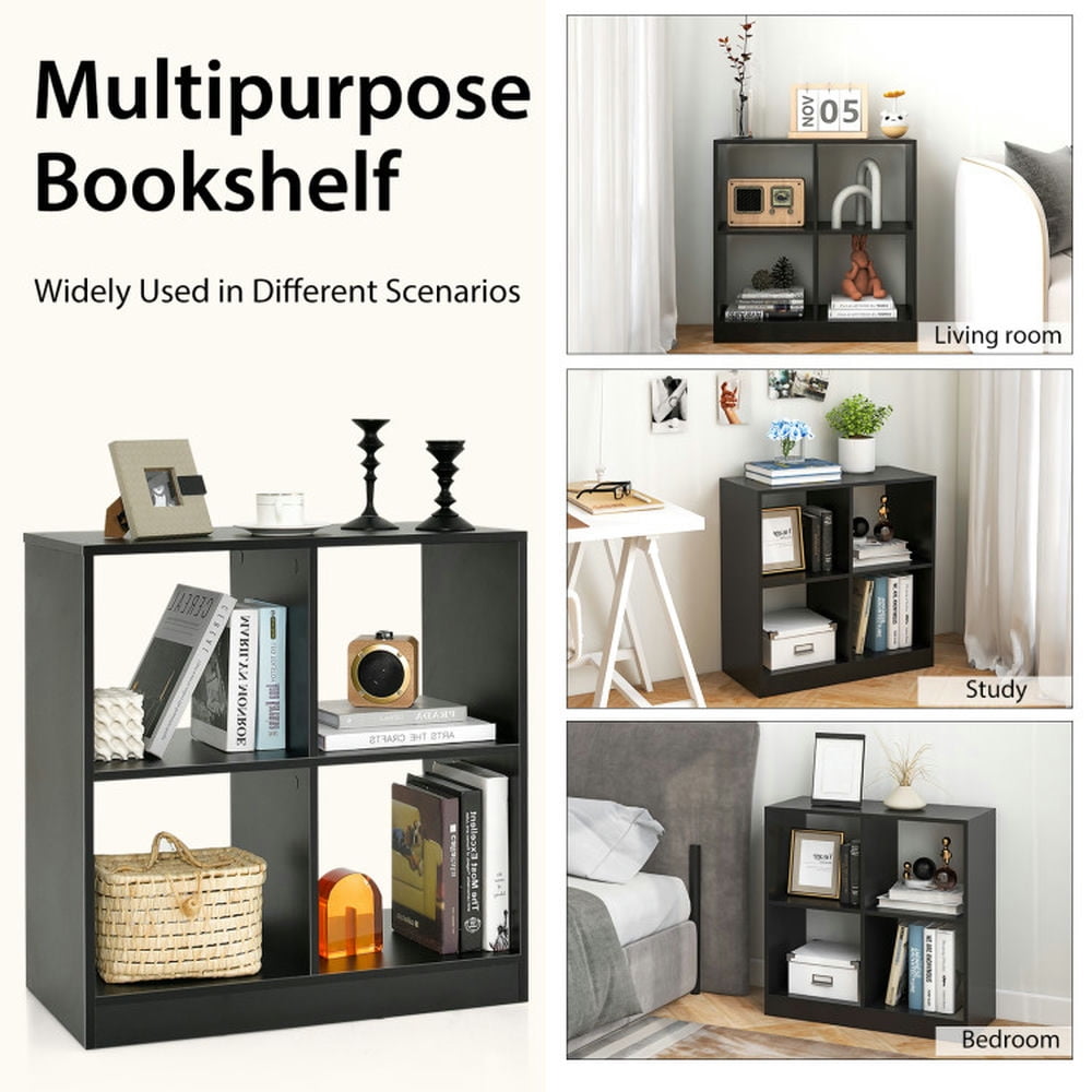 Resenkos 4-Cube Kids Bookcase with Open Shelves-Black, Kids Toy Storage for Kids, Boys, Girls, Nursery