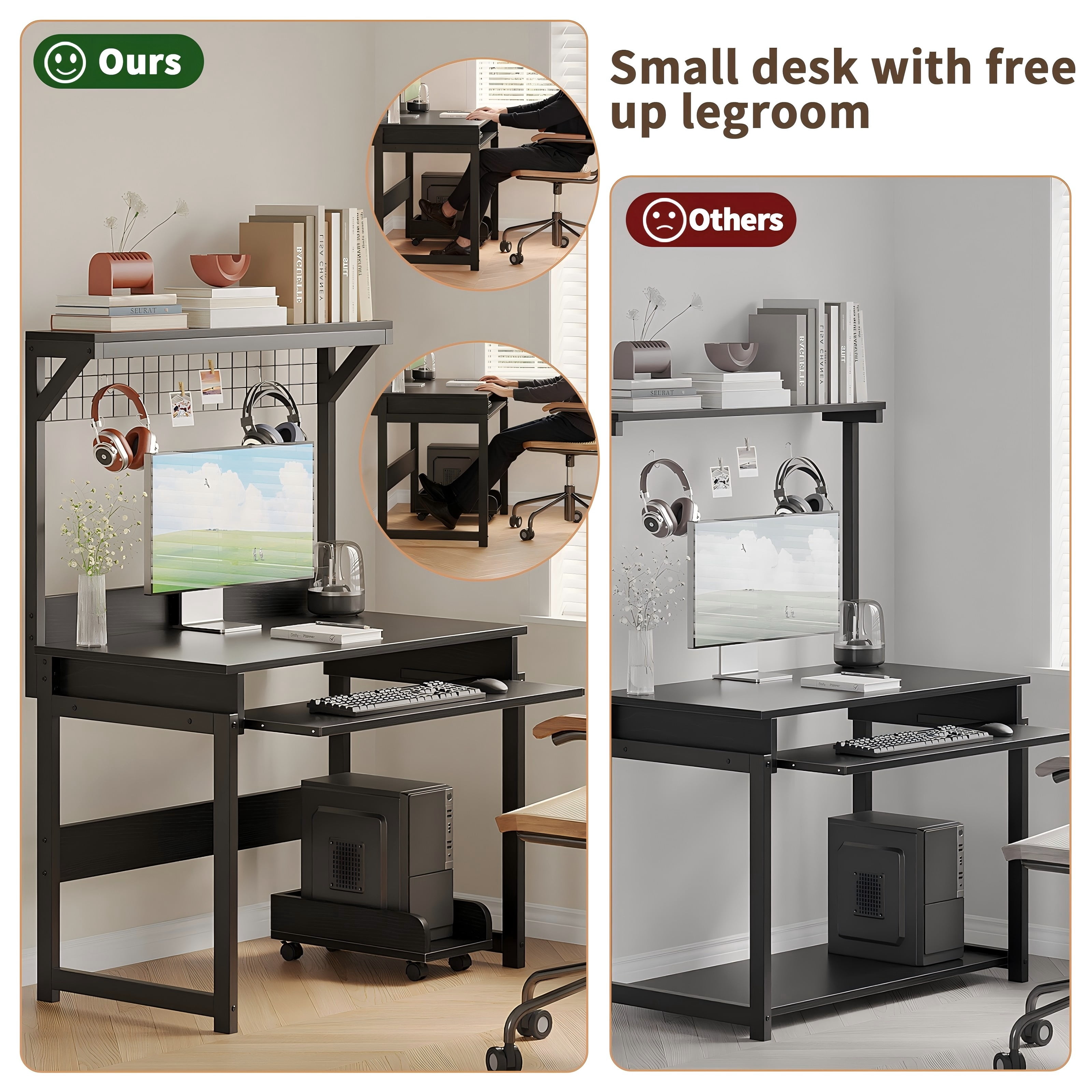 NEWSENDY Industrial Style Multi-tier Standing Computer Desk with Keyboard Tray & Storage Shelves, Sturdy Home Office Workstation for Adults