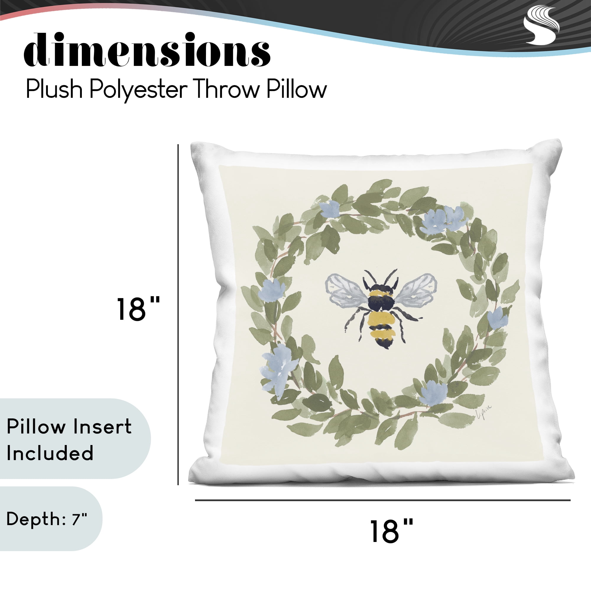 Stupell Industries Bee in Blue Wreath Decorative Printed Throw Pillow, design by Lucille Price
