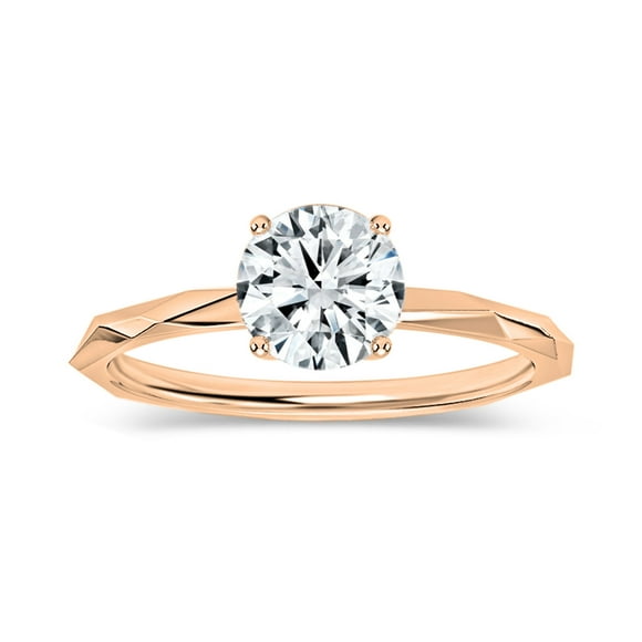 ALLORYA IGI Certified 0.75 Carat Solitaire Round Lab Grown White Diamond Textured Shank Engagement Ring for Women in 14K Solid Rose Gold, Size 7.5