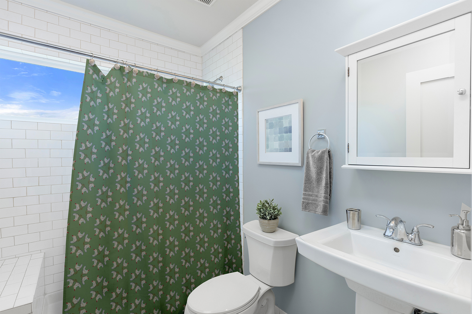 Simply Daisy 70" W x 73" L Chickens-go-round Polyester Shower Curtain, Laurel Tree Green [1 Ct]