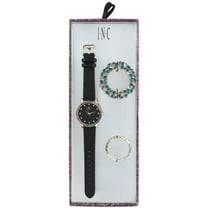 I.N.C. Women's Black Faux Leather Strap Watch 38mm with Interchangeable Bezel