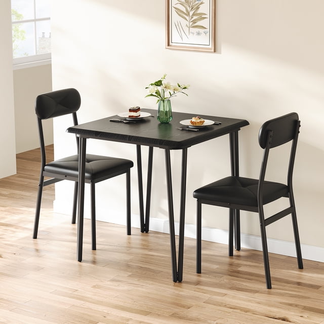 Mesa comedor cuadrada moderna 2 sillas tapizadas, diseño compacto, color negro, 80x80x75 cm, ideal apartamentos y espacios pequeños, comedor o cocina, conjunto 1+2