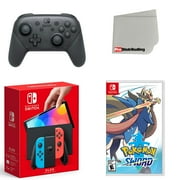 Nintendo Switch OLED Console Neon Red & Blue with Extra Wireless Controller, Pokemon Sword and Screen Cleaning Cloth