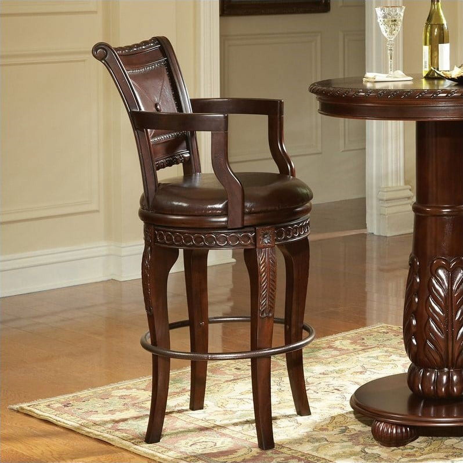 Steve Silver Antoinette Set of 2 Wood Upholstered Swivel 30" Height Bar Stools, Cherry