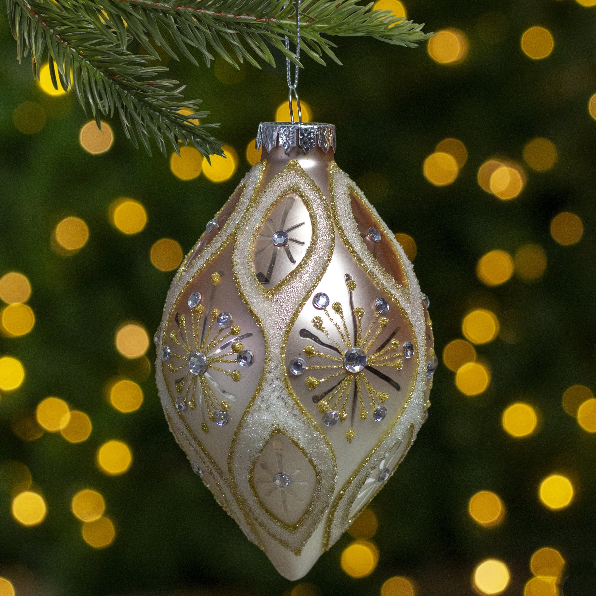 4" Rose Gold Retro Ombre Glass Finial Christmas Ornament (100mm)