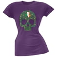 thumbnail image 1 of St. Patricks Day - Shamrock Skull Purple Soft Juniors T-Shirt, 1 of 1