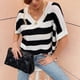 thumbnail image 2 of Suéter de punto informal de moda con rayas y cuello en V de manga corta para mujer Beige L, 2 of 5