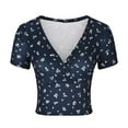 thumbnail image 4 of bnaln Womens Crop Tops Short Sleeve Deep V Neck Y2k Shirt Sexy Blouse Summer Cute Floral Top Slim Fitted Mini T Shirt Girls Cropped Tshirt Party Evening Holiday Beach Outfits Cheap, 4 of 6