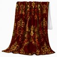 thumbnail image 2 of Autumn Damask Leaf Bow Motif, Cozy Artistic Scene, Warm Flannel Blanket for Home Library and Reading Nook with Detailed Artwork, Art Lovers Thanksgiving Gift, Artistic Home Decor, 2 of 9