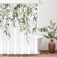 thumbnail image 1 of Olive Green Eucalyptus Shower Curtain Sets, Watercolor Leaves on The Top Plant with Floral Bathroom Decoration 72x72 Inch with Hooks, 1 of 6