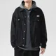 thumbnail image 4 of Chaqueta vaquera negra de otoño para hombre, con botones, azul, para hombre, precio económico, ropa de lujo elegante, vintage, una pieza de tela, 4 of 5