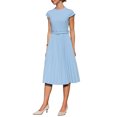 thumbnail image 2 of Vestido plisado de mujer Inspire Chic con cuello simulado, mangas cortas, ceñido a la cintura, estilo A, color azul claro L, 2 of 5
