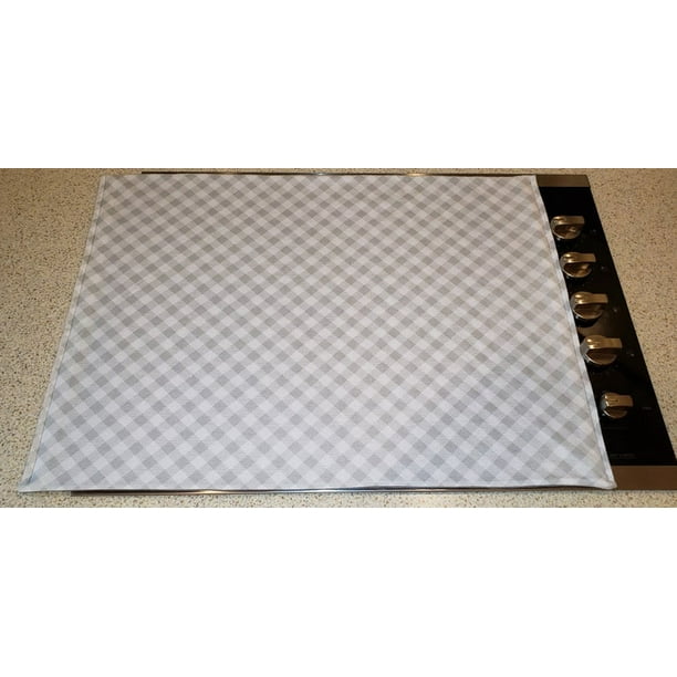 Gray & White Checked Glass Stove Top / Cook Top Cover & Protector by