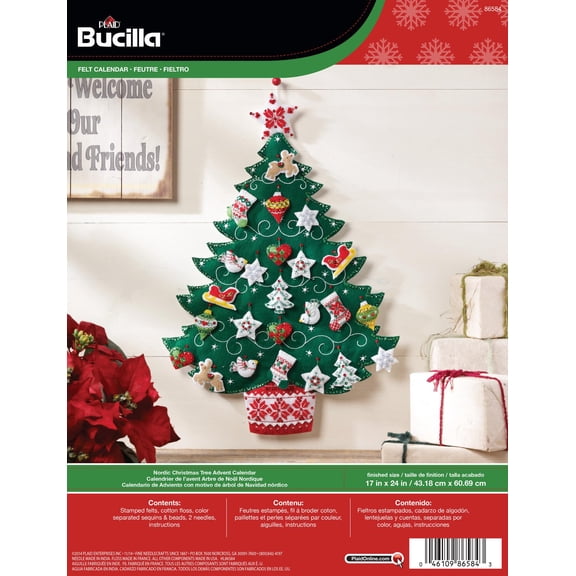 Bucilla 17" x 24" Nordic Tree Felt Applique Christmas Advent Calendar Embroidery Kit