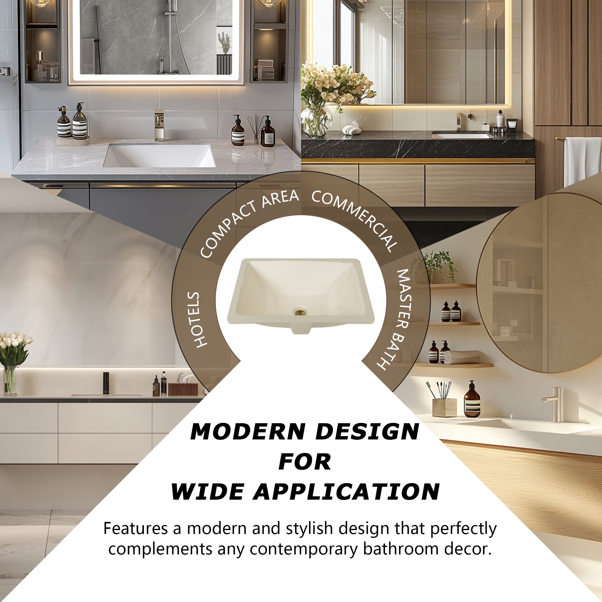 DV-1U306BN DeerValley Ursa Undermount Bathroom Sink 18" X 13" Rectangular Vitreous China with