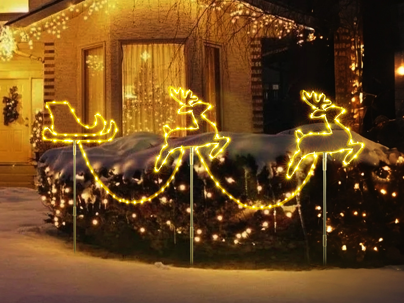 Quntis Christmas Pathway Lights Outdoor, Colorful Christmas Landscape Path Lights Reindeer Lights Waterproof, Christmas Light Decoration Light Holiday Decor for Yard Patio Lawn