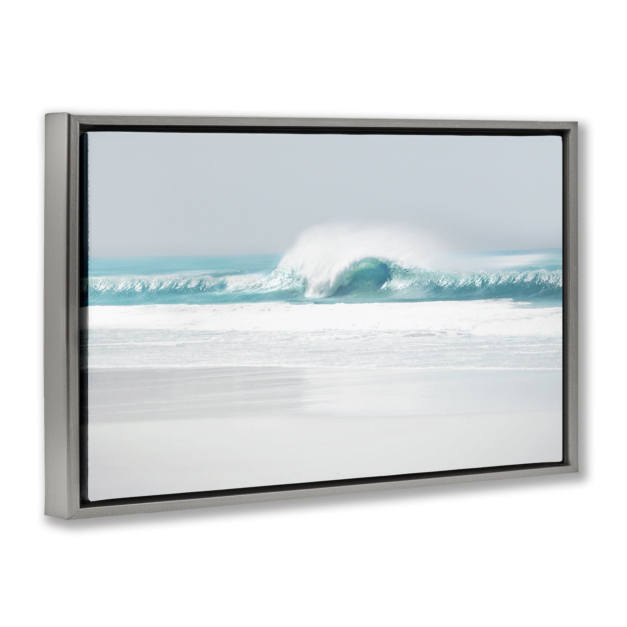Stupell Industries Rolling Aqua Waves Landscape & Nature Photography Gray Floater Framed Canvas Art Print Wall Art, 25 x 17