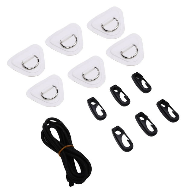 Stainless Steel D Ring Patch Kit, Triangular D Rings PVC Patch with Elastic Cord Hooks, Deck Rigging Kit for Inflatable Boat Kayak Dinghy SUP Surfboard Paddleboard